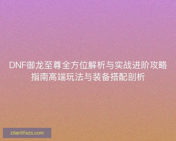 DNF御龙至尊全方位解析与实战进阶攻略指南高端玩法与装备搭配剖析