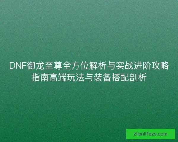 DNF御龙至尊全方位解析与实战进阶攻略指南高端玩法与装备搭配剖析